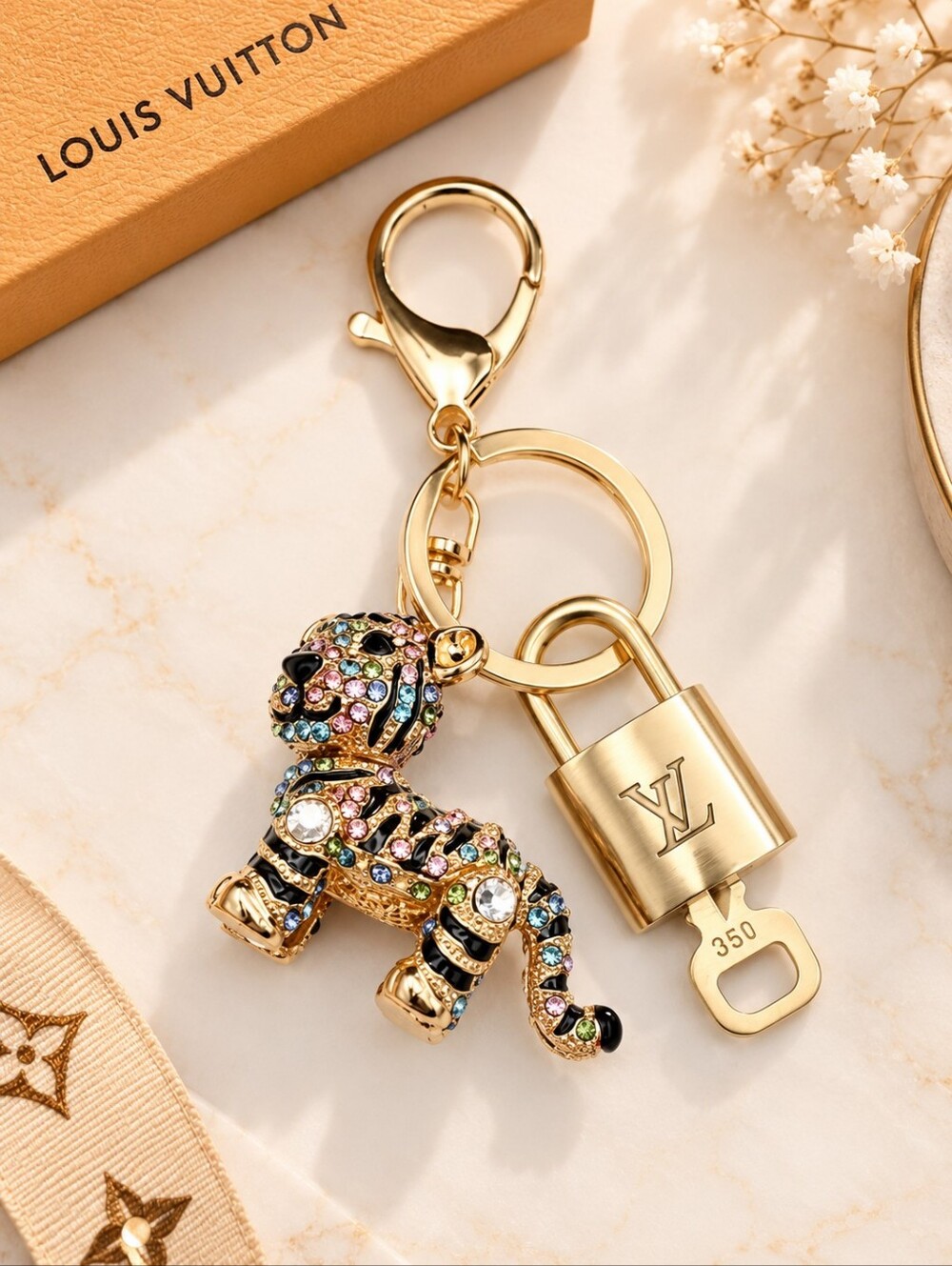 Authentic Louis Vuitton Gold Padlock 🔒 Key Set w/ Unbranded Tiger Bag Charm